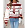 Women's Heart-Shaped Red And White Print Sweatshirt,Casual Autumn Loose Fit Crew Neck Long Sleeve Pullover For Date,Vintage Commute Style
