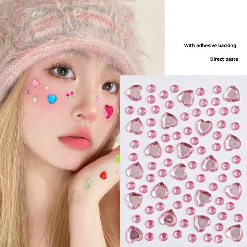 Colorful Heart Shape Gem Sticker 3D Face Rhinestone Tattoo Eyeshadow Stickers Fo Festival Party Stage Body Makeup Bling-HMA5