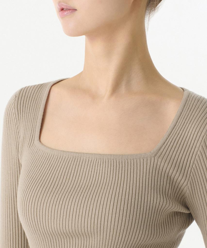 MUSINSA STANDARD WOMAN Women'S Ribbed Slim Square Neck Knit [Grayish Beige]