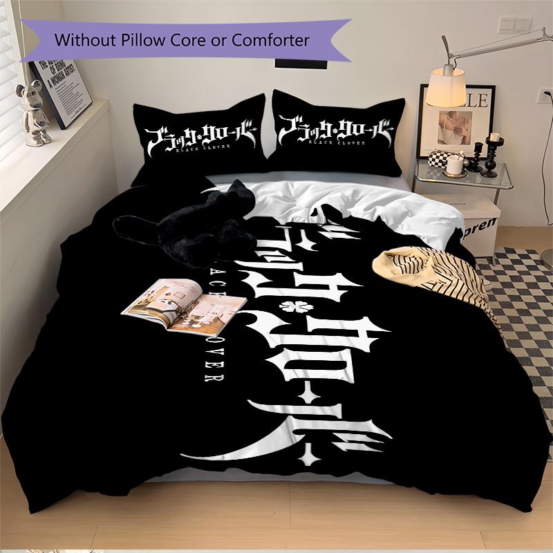 3Pcs Black Clover Gothic Style Bedding Set Soft Fabric Duvet Cover Pillowcases Home Christmas Xmas Halloween Gift 1 Duvet Cover 2 Pillowcase Y1852