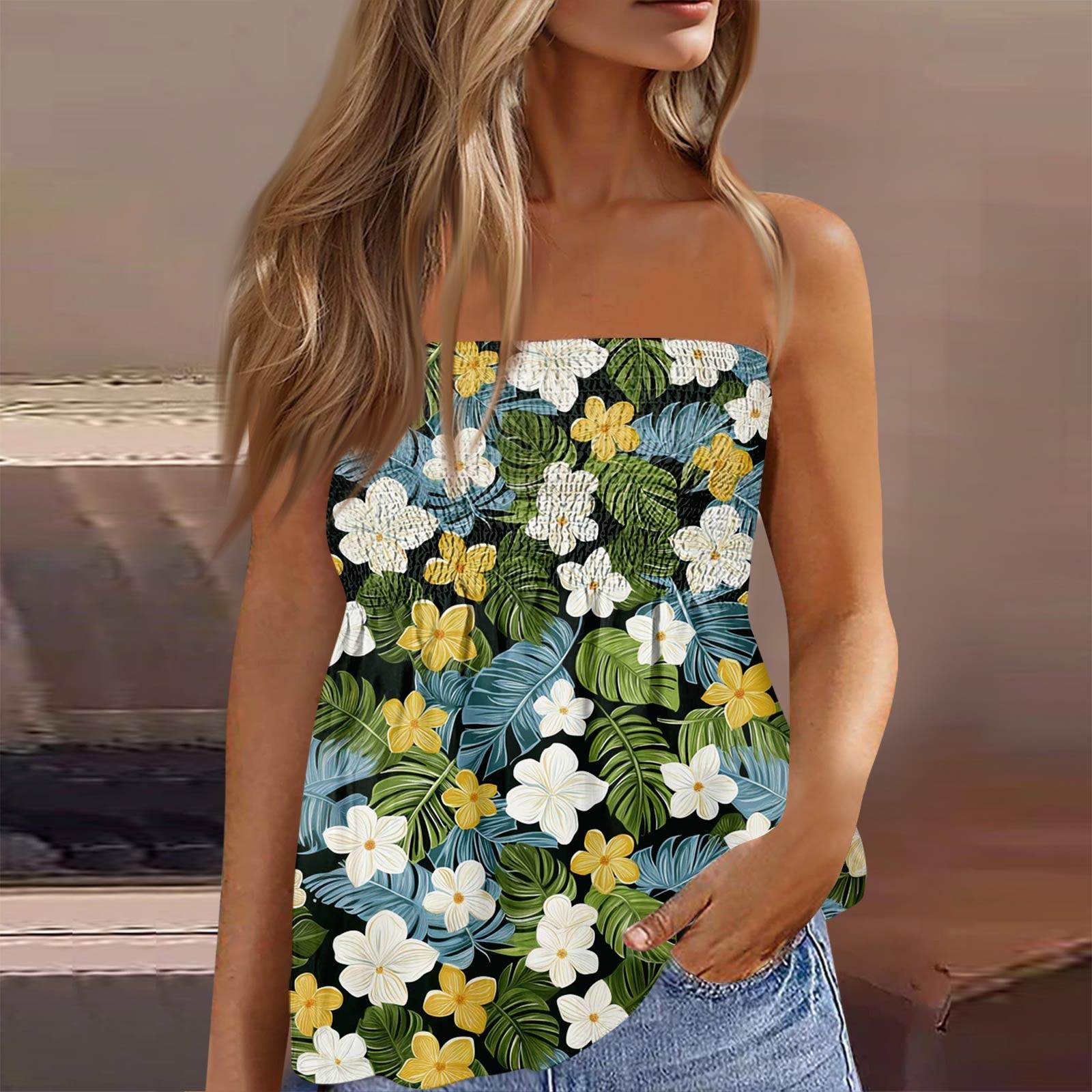 

Летние топы-трубы для женщин, милая сексуальная футболка без рукавов с открытыми плечами и цветочным принтом L