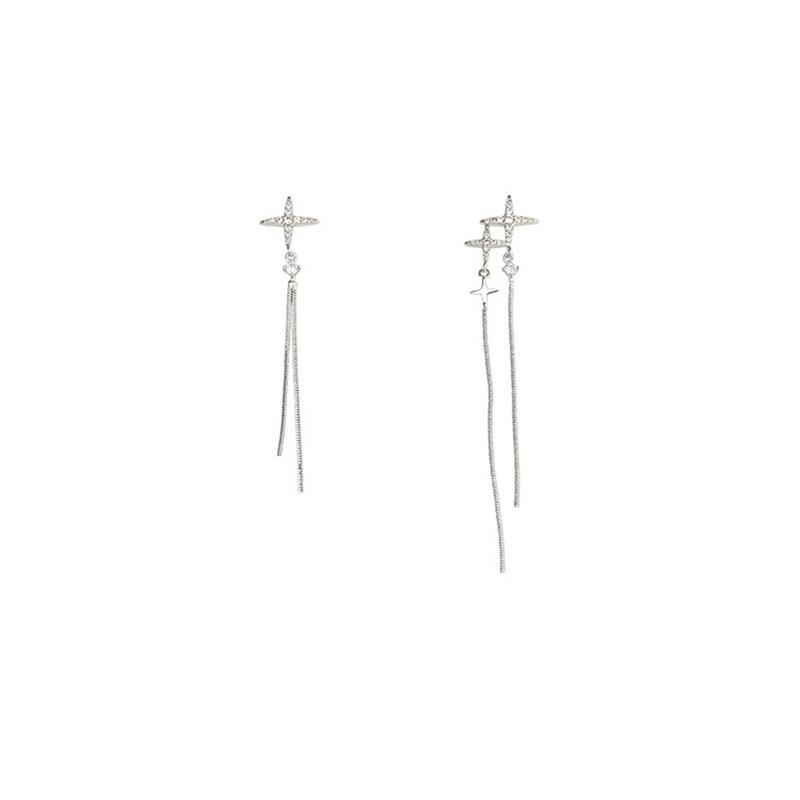 Asymmetrical Star Zircon Tassel Long Earrings: 2025 Elegant High-End Style for Women