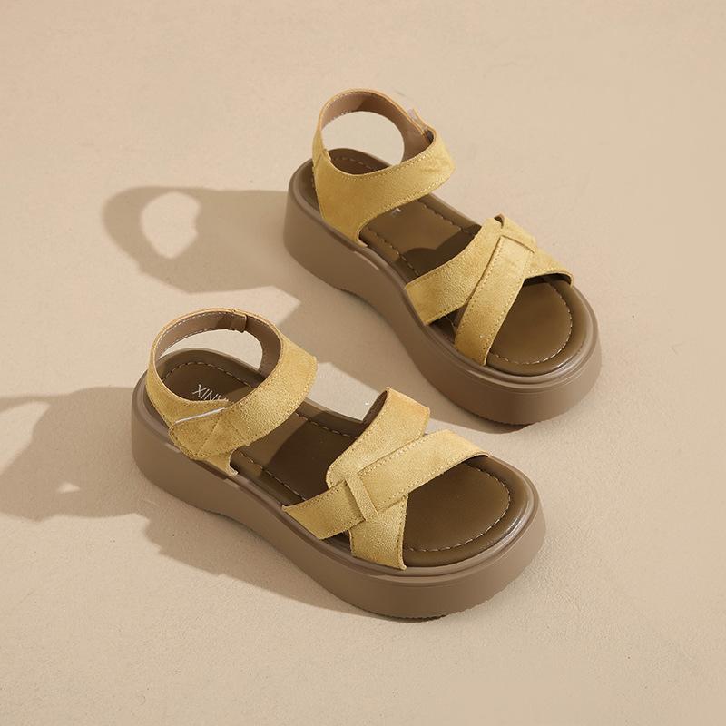 Platform sandals women's new open-toed non-slip breathable versatile beach shoes Velcro Roman sandals in summer 2025