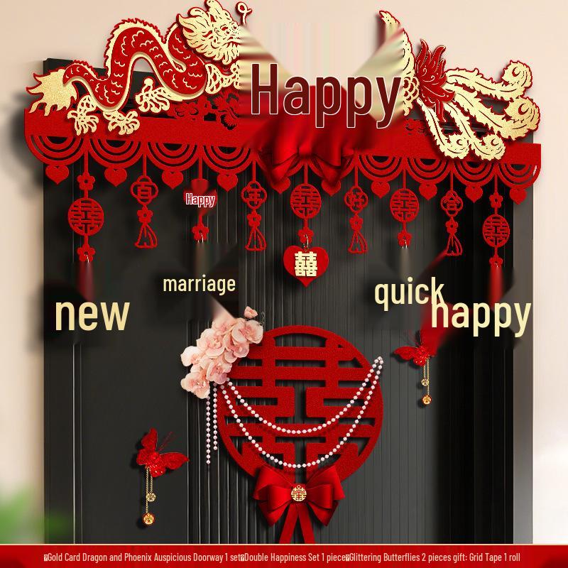 Wedding Room Decoration - Bride & Groom Bedroom Double Happiness Door Sticker Set