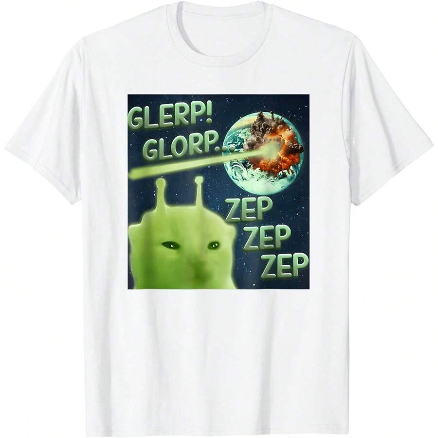 Funny Alien Cat Meme Glerp Glorp Zep Zep Unisex s T-Shirt XL