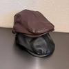 Vintage Hochwertige PU-Leder Forward Cap für Damen, Herbst und Winter Großer Kopfumfang Kappe Britischer Stil Dad Hat