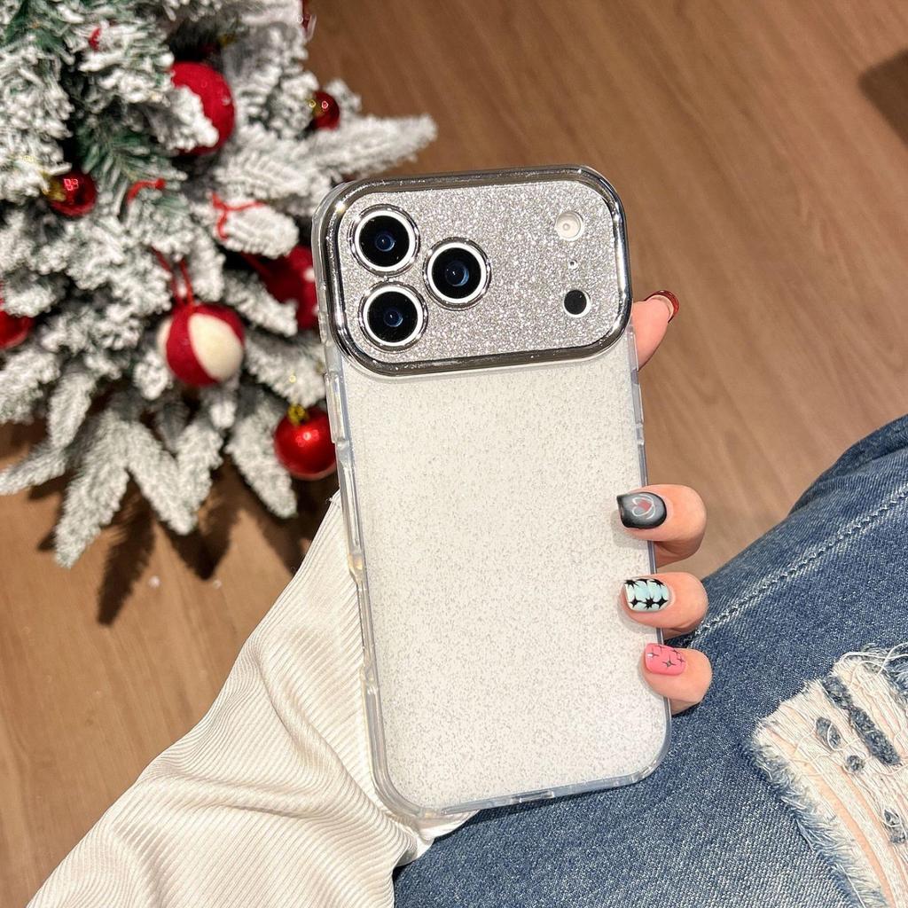 Compatible with Apple: Luxury Glitter Acrylic Phone Case for iPhone 16/17 Pro Max. Electroplated Lens with Large Window.