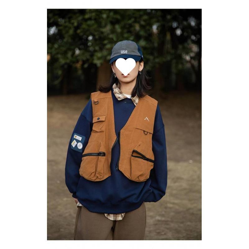 

Женский японский ретро-жилет с несколькими карманами для спецодежды - повседневный жилет без рукавов на весну/осень 2XL