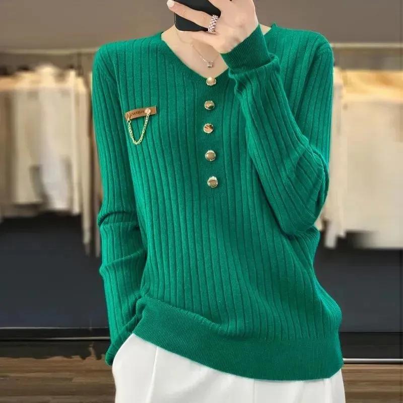 Podzimní a zimní svetr v korejském stylu s výstřihem do V Dámská móda Volný svetr Univerzální košile se spodním okrajem