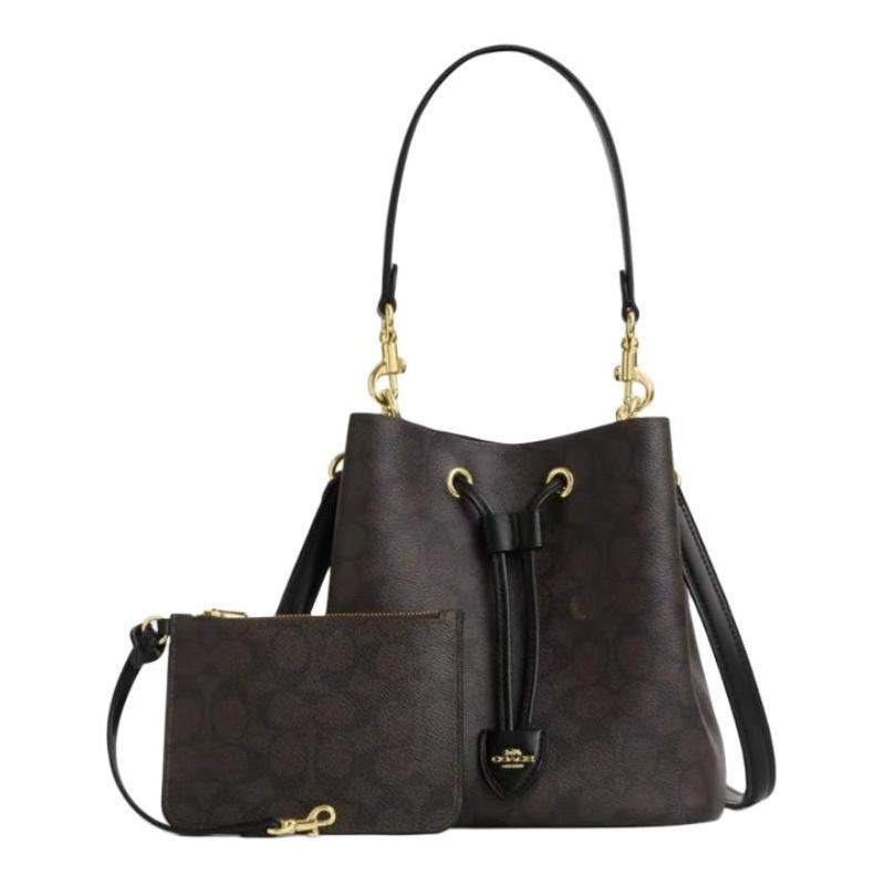 Coach Rowan 21 Bucket Bag Signature Canvas Women Drawstring Handbag With Detachable Pouch Shoulder Crossbody Fashion Gift CBH07-IMXAQ