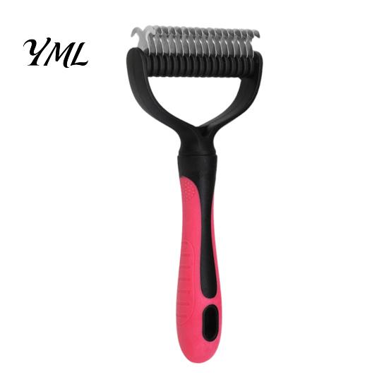 Dematting Comb for Dogs And Cats Double-Sided Pet Grooming Brush, Stainless Steel Cat Undercoat Rake, with Hair Remover Mats Non-Slip Handle