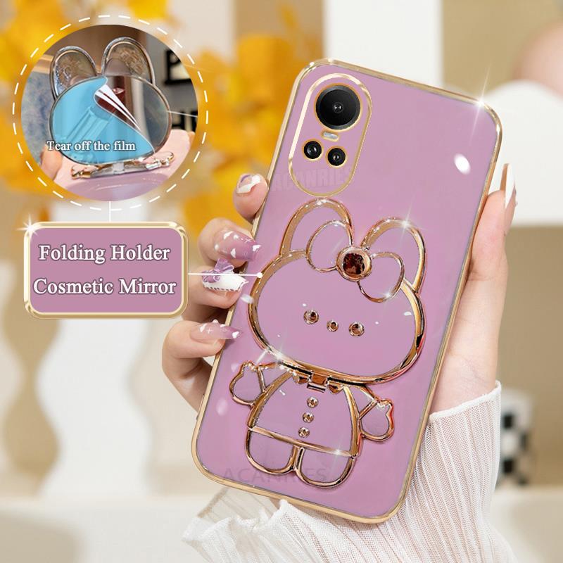 Reno10 Luxus Verchromt Spiegelhalter Hülle Für Oppo Reno 10 Pro 10pro Reno8 T 4g 5g 8T 6 Reno7 Lite Silikon Ständer Hülle Reno10pro