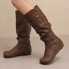 Women's Flat-bottomed Casual Boots Autumn and Winter New Inner Height Increase Solid Color Large Size Medium Boots