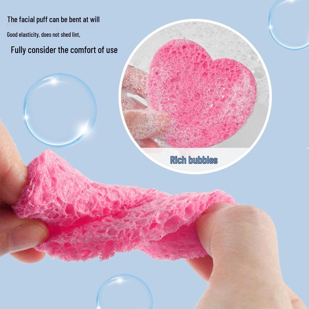 Heart-Shaped Compressed Facial Sponge - Natural Cellulose Makeup Remover Cotton Puff