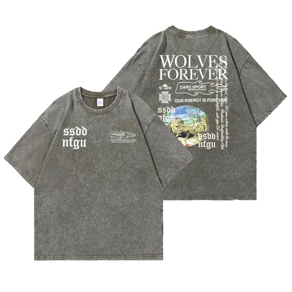 Darc Wolves Sport Vintage Washed T-shirty Siłownia Kulturystyka Oversized Mężczyźni Odzież Letnia Fitness TEE Ćwiczenia Darc Sport T-shirty