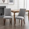 Rayon Cloth Flocking Linen Dining Chairs Channel Kitchen Dinner Chair Comfy Fabric Upholstered Accent Chair for Dining Room with Curved Solid Wood
