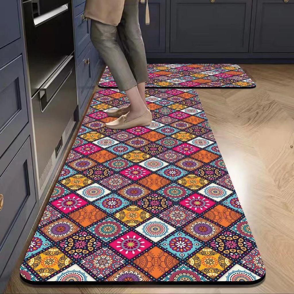 European Style Non-Slip Waterproof Kitchen Floor Mat, Oil-Absorbing and Wash-Free