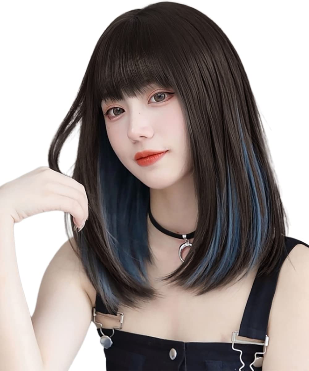 

AISIQUEENS Medium Blue with Inner Black Medium Full Crossdressing Blunt Everyday Includes Net and Comb Wig, Color, Hair, Length, Straight, Wig,