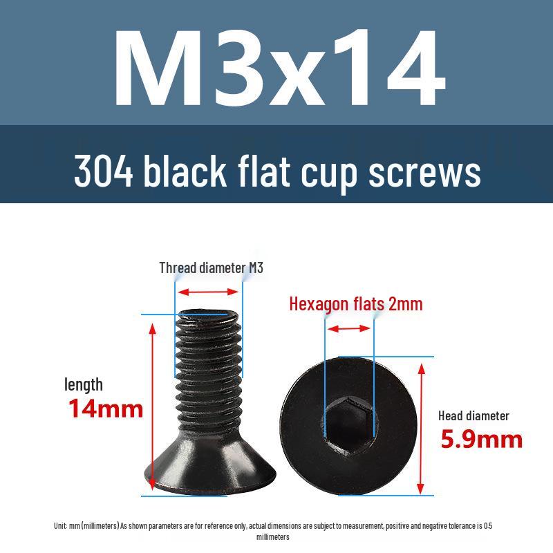 Yigu Black 304 Stainless Steel Extended Flat Head Hex Socket Screws (M2, M3, M4)