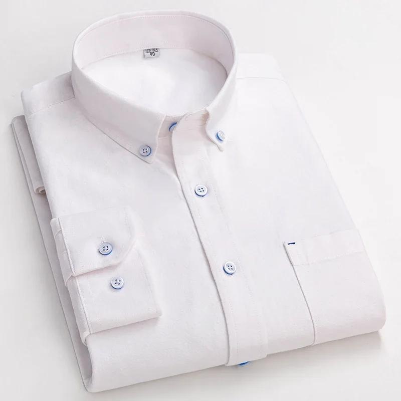 100% Cotton Oxford Long-sleeve Shirts for Men Slim Fit Formal Plain Shirt Soft Casual Plaid Designer White Striped Black Clothes