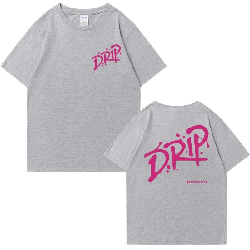 

Babymonster Drip Album World Tour 2026 Double Sided Print Short Sleeve T-shirts Men Women Cotton Black Tops Unisex T Shirt M сірий