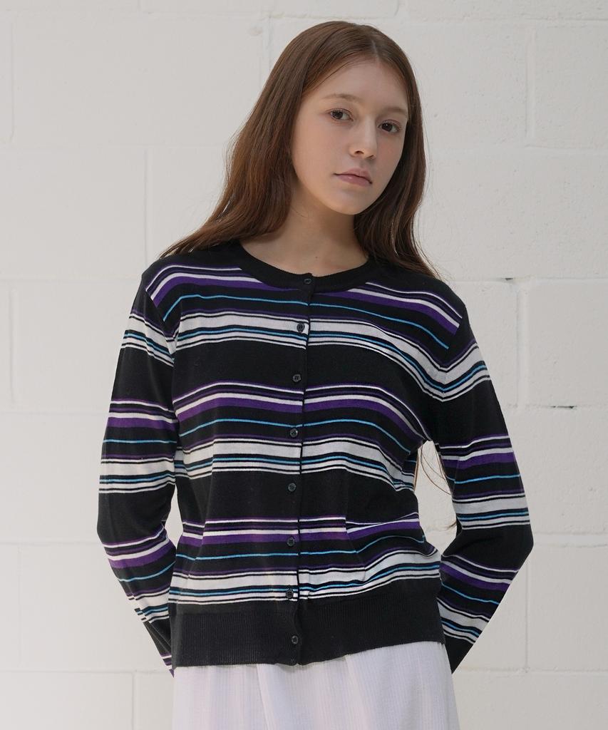 VLETI Slim Stripe Featherlight Button Cardigan (Black)