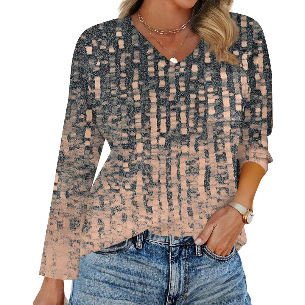 Women's Raglan Long Sleeve V-Neck T-Shirt Splicing Solid Color Casual Top Pullover V-Neck Pocket Bottoming Shirt