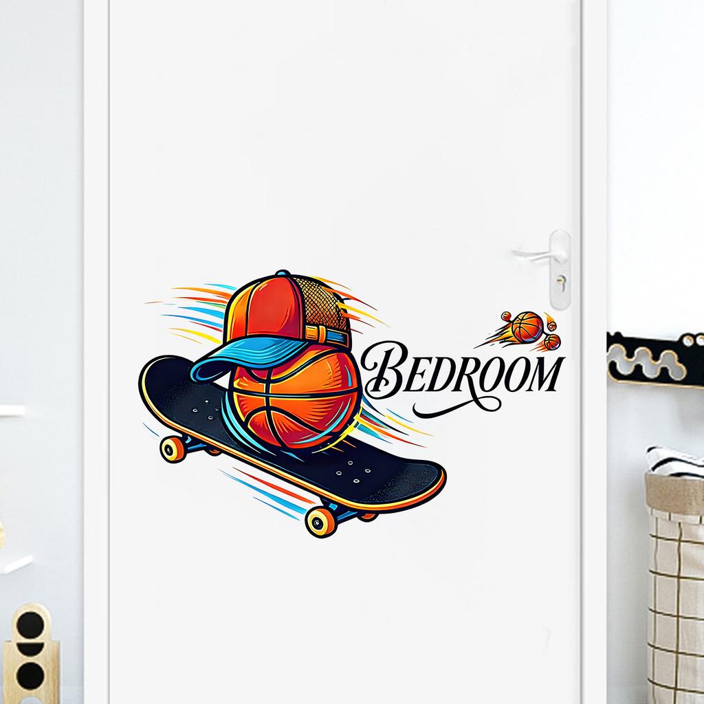 Basketball Skateboard Self Adhesive Wall Sticker for Bedroom Study Sports Room Living Room Door Decor