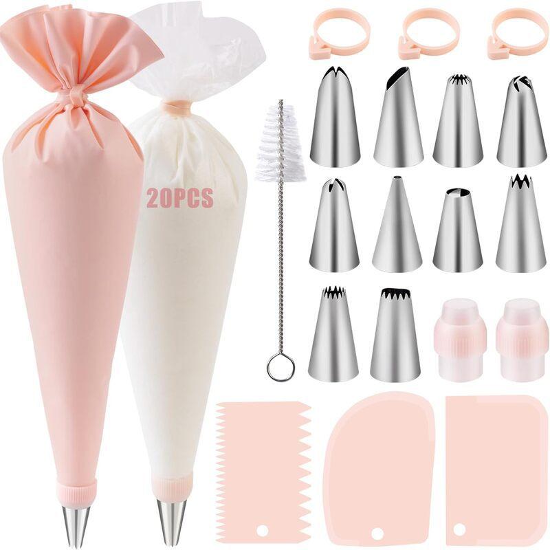 40 Pcs Cake Decorating Supplies Kit with 10 Piping Tips, 3 Couplers, 1 Reusable & 20 Disposable Piping Bags, Baking Tools