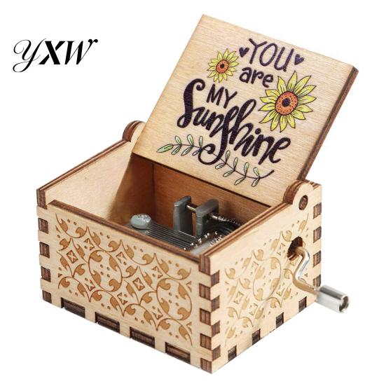 Desktop Musical Box Rotary Handle Wooden Music You Are My Sunshine Mini Mechanical Heavy Duty Decoration Girlfriend Boyfriend Wife Husband Birthday