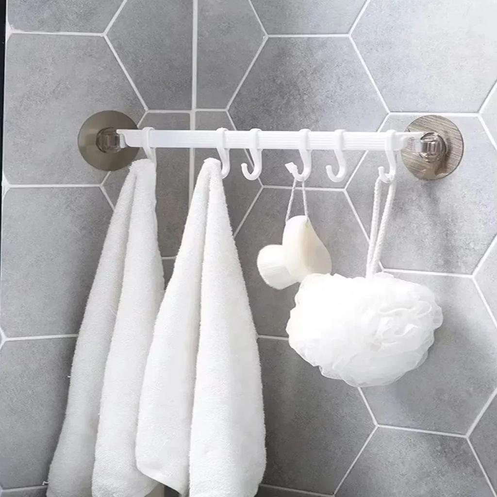 1Pc Multi-Purpose 6 Hooks Blue/White Suction Cup Type Hook 6 Rows Kitchen Bathroom Corner Suspension Without Marks Hanger Hook