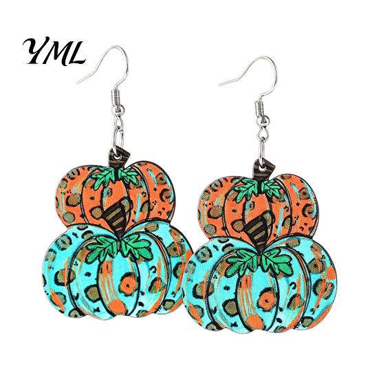 Autumn Seasonal Fashion Jewelry 1 Pair Fall Pumpkin Earrings, Acrylic Leopard Print Dangle Holiday Gifts for Women Drop Statement Thanksgiving