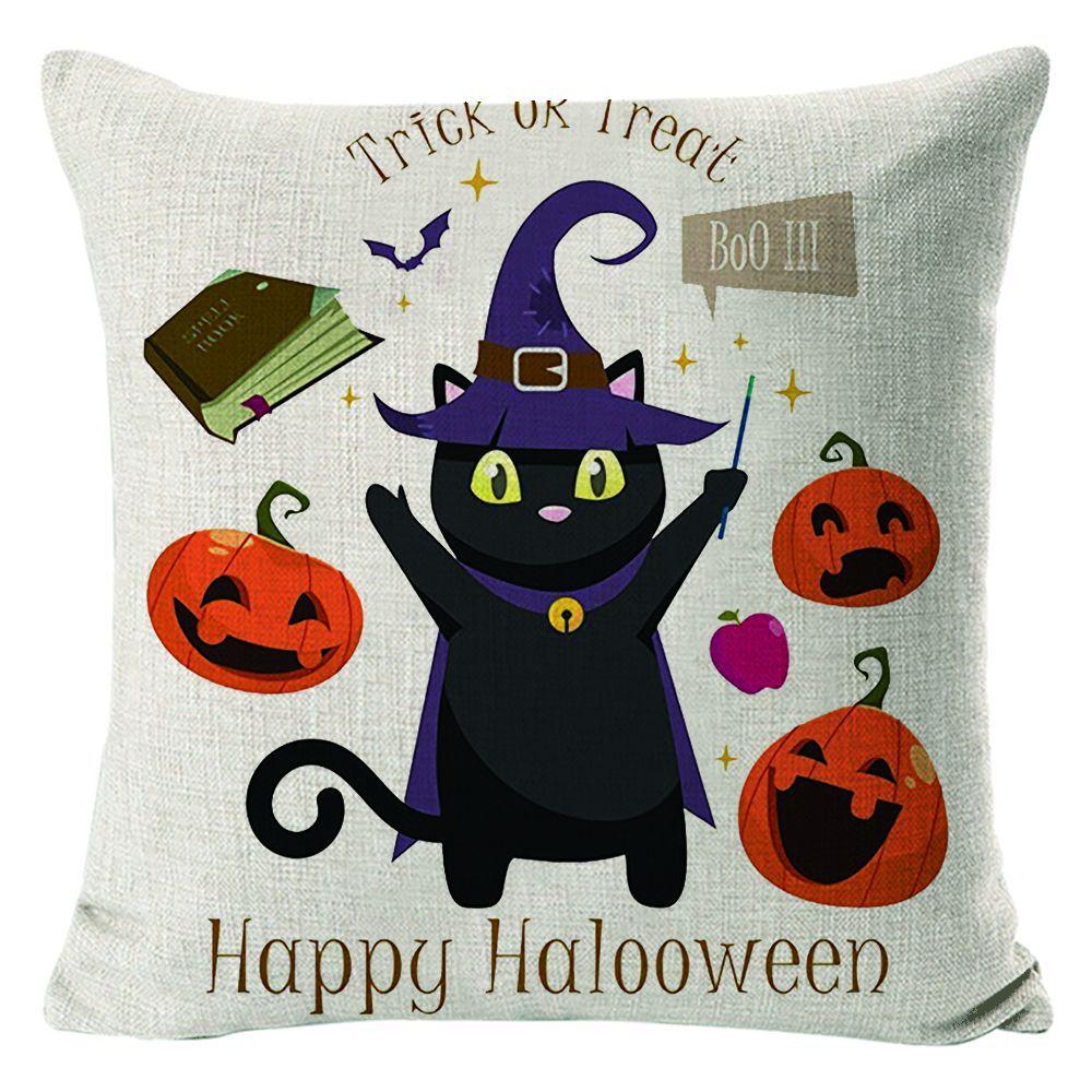 New Halloween Pillow Cartoon Cat Linen Printed Pillow Cover Nordic Funny Decorative Cushion