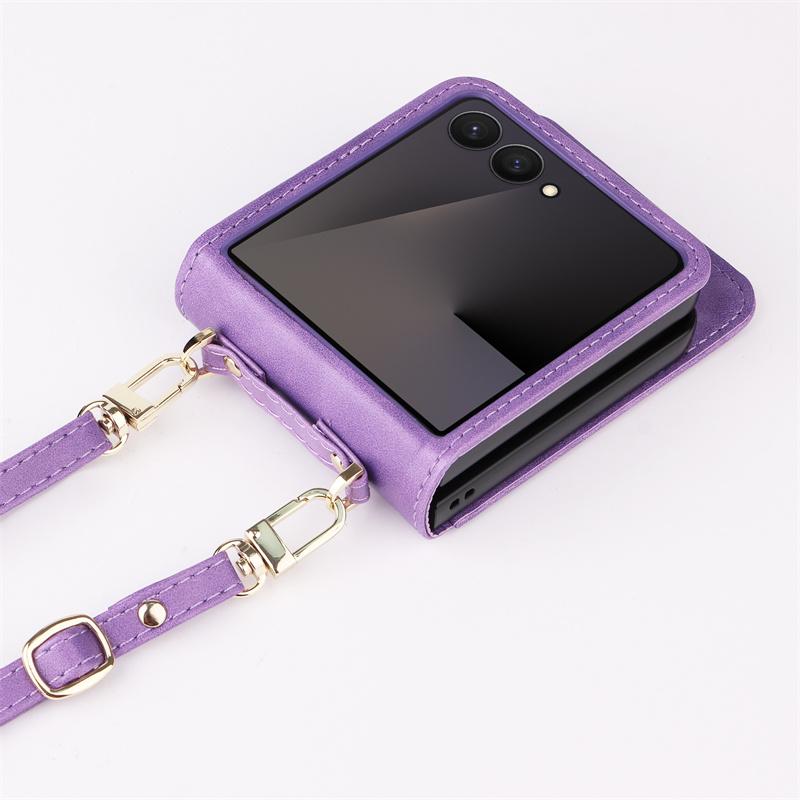For Samsung Z Flip 7 Bags Crossbody Leather Cards Slot Wallet Bag Case For Galaxy Z Flip 7 Portable Lanyard Pocket Cover