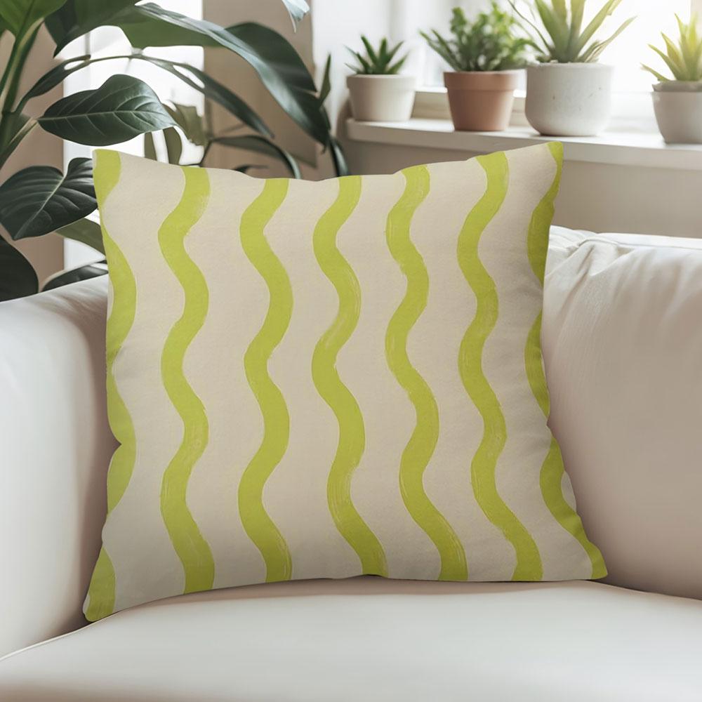 Lime Wavy Stripe Square Jacquard Pillow Cover for Sofa Office Waist Cushion Cover Home Decorative Pillowcase