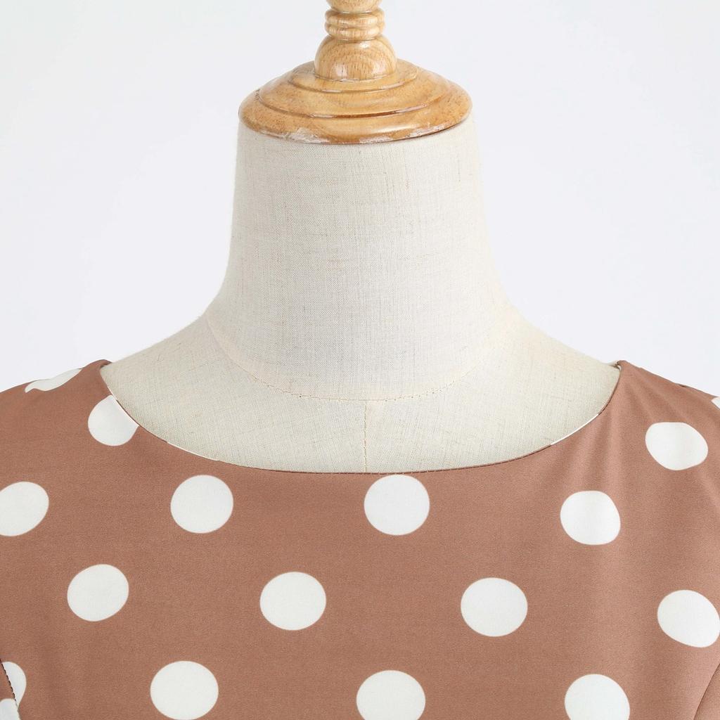 GMXIA Rochie de damă, cu decolteu, fără mâneci, cu imprimeu cu buline, inspirată de Herben, cu centură neagră