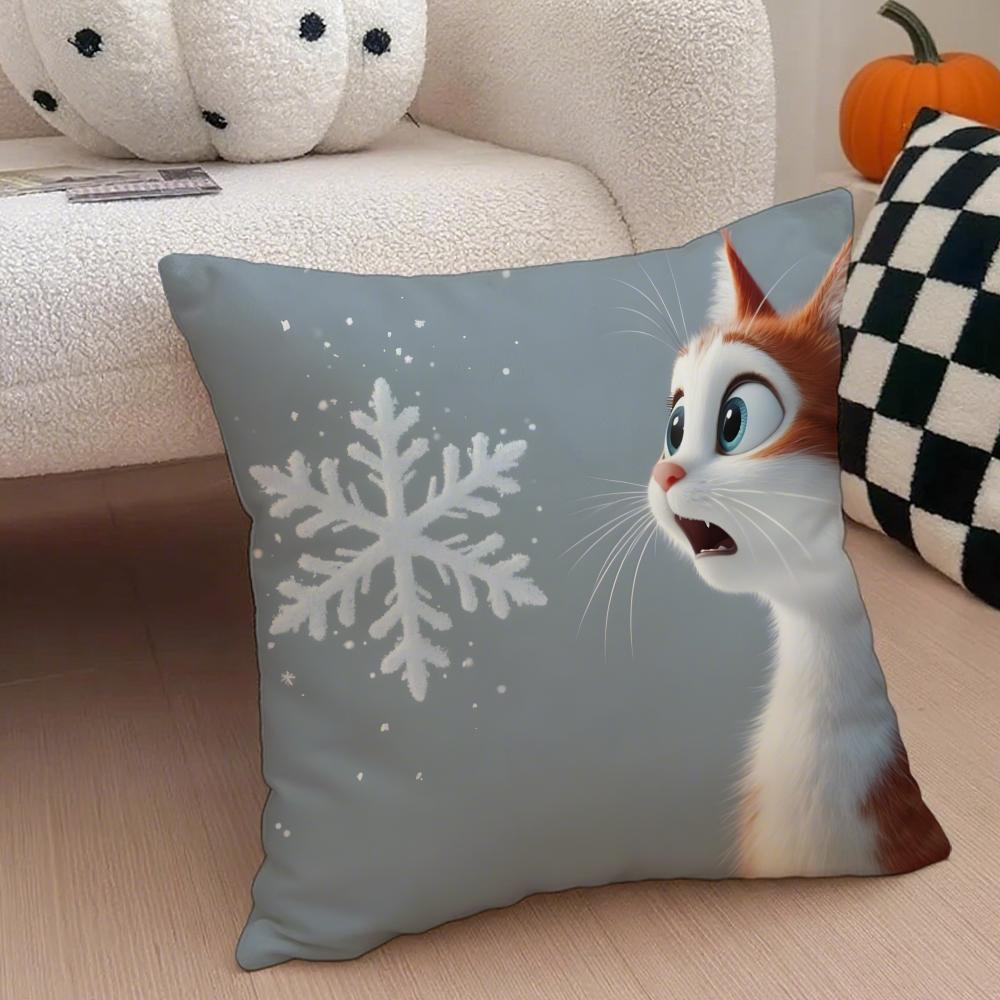 KKitty Cat Fireworks Snowflakes Cushion Cover Throw Pillow Cover Hidden Button Durable Polyester Chair Cushion