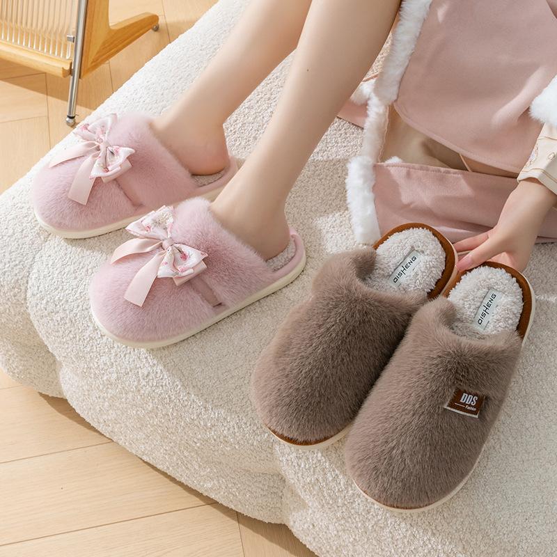 Fashion Female Autumn and Winter Versatile Plush Women Indoor Household Bedroom Fur Insulation and Anti Slip Couple Slippers