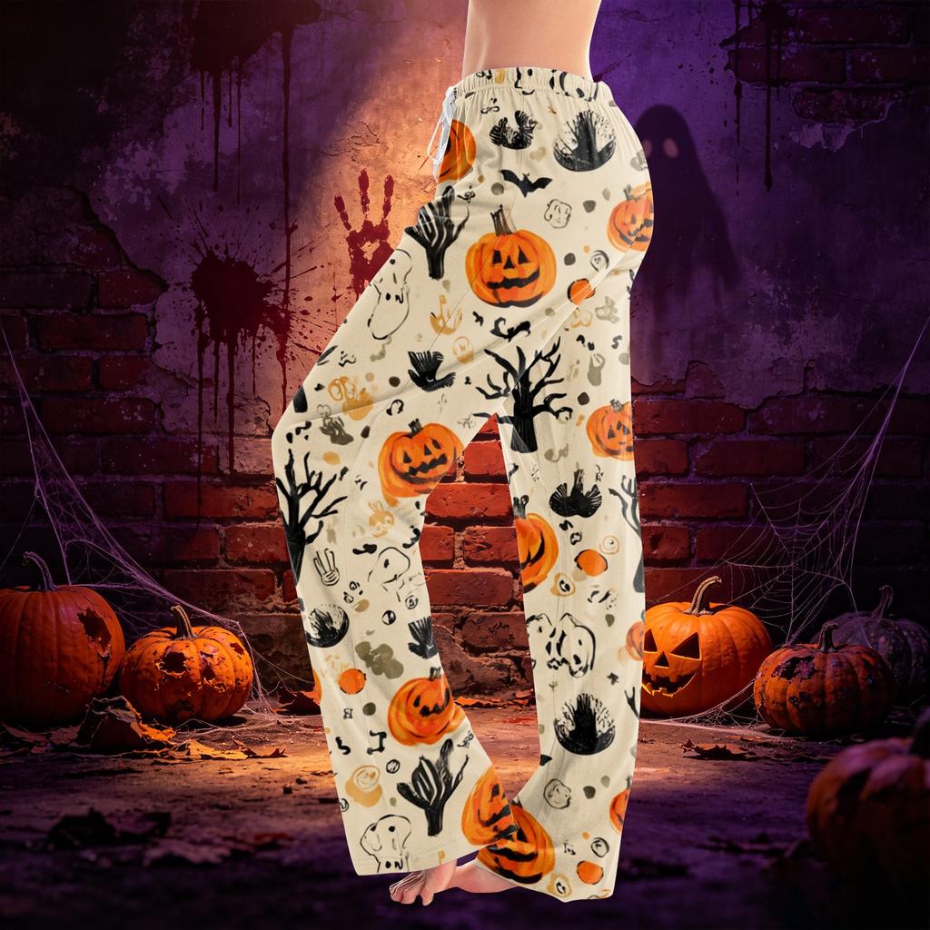 Women's Halloween Print Drawstring Casual Pants with Elastic Waist