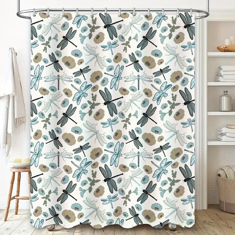Fashion Bath Mat Shower Curtain With Dragonfly Print For Home Decor Bathroom Accessories In White Blue Size 72X84180Cmx213Cm