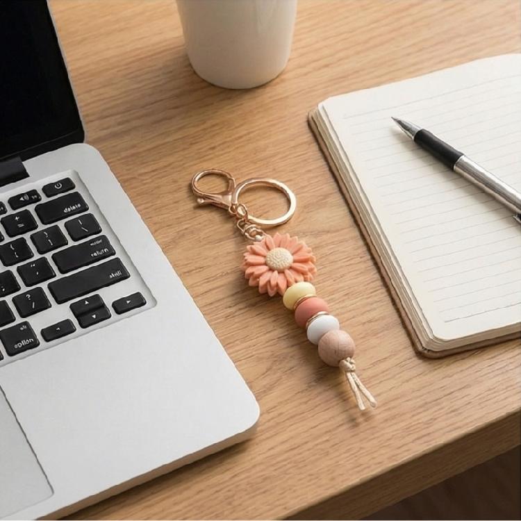Versatile Floral Design Key Ring Soft Comfortable Touch Beaded Key Chain Silicone Construction Long Use