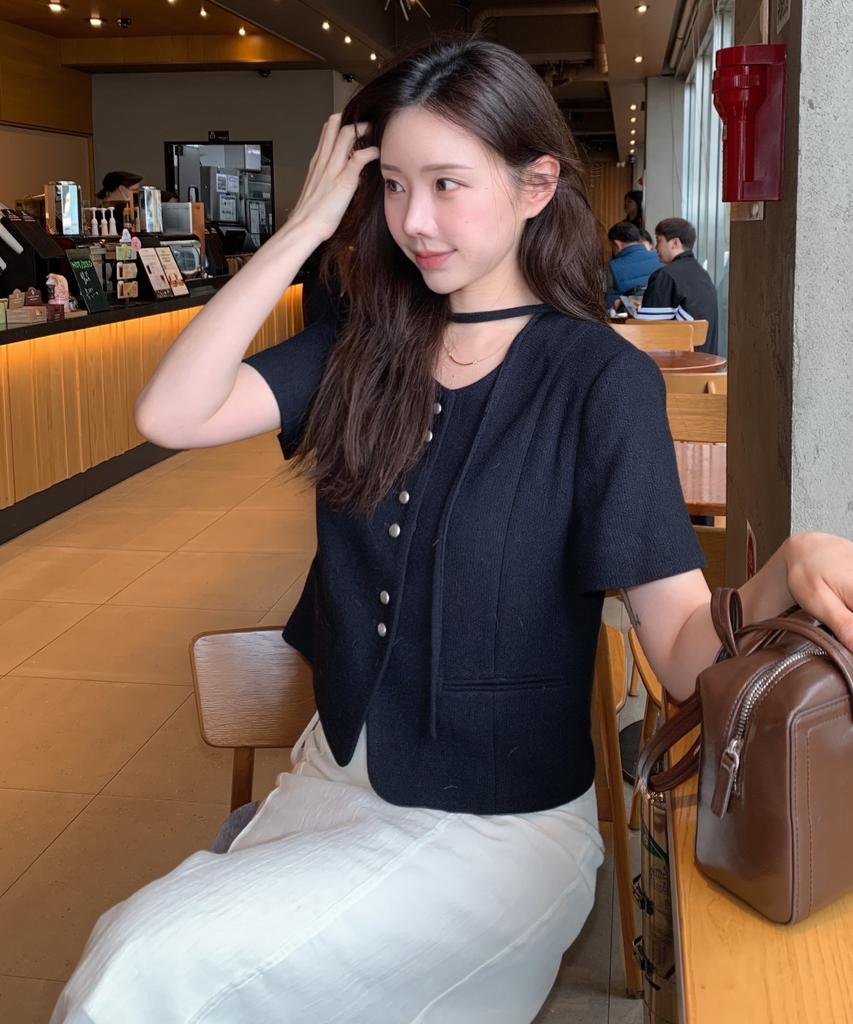 Mixxo Tweed Button Short Sleeve Jacket_Miwjkg55Pb