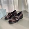 Platform British style belt buckle loafers round head lazy one pedal thick heel small leather shoes single shoes