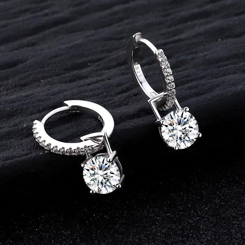 Moissanite Round Earrings: 925 Sterling Silver, Ear Cuff Style, PT950 Gold Plated