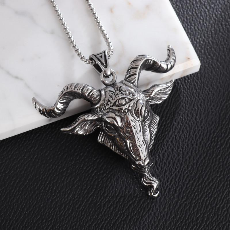 Retro Gothic Angel Goat Head Pendant Demon Eye Necklace Religious Alternative Punk Men's Jewelry Accessories