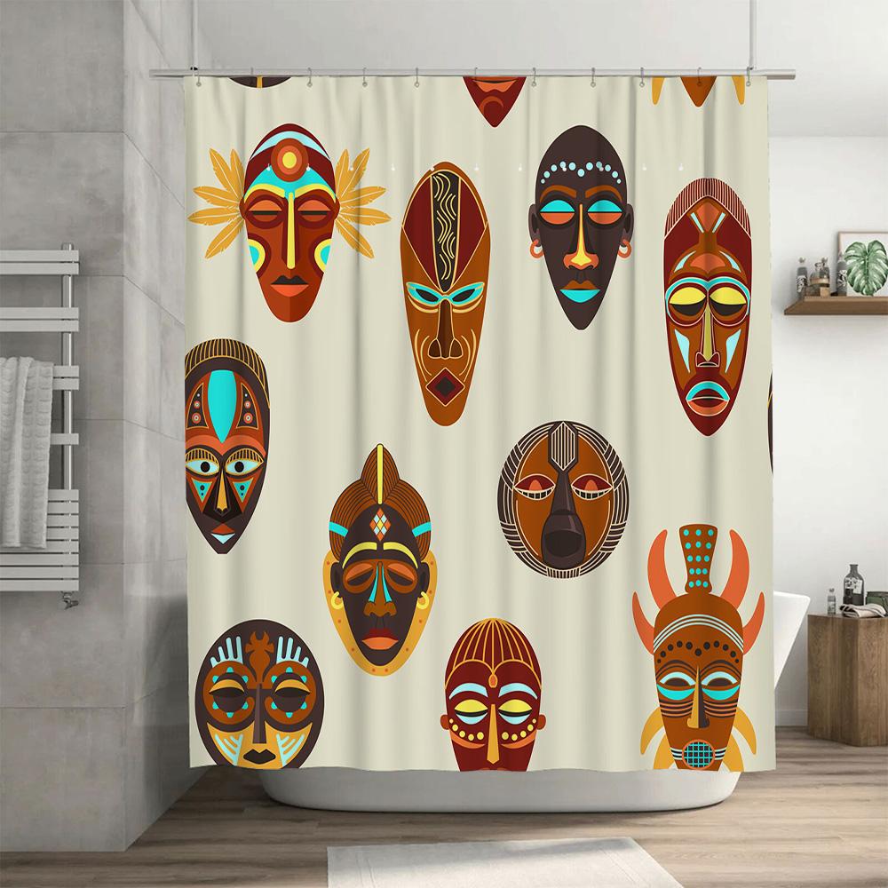 Ethnic Style Shower Curtain African Masks Decorative Plastic Waterproof Fabric Bathroom Liners for Home Decoration in Bath Curta