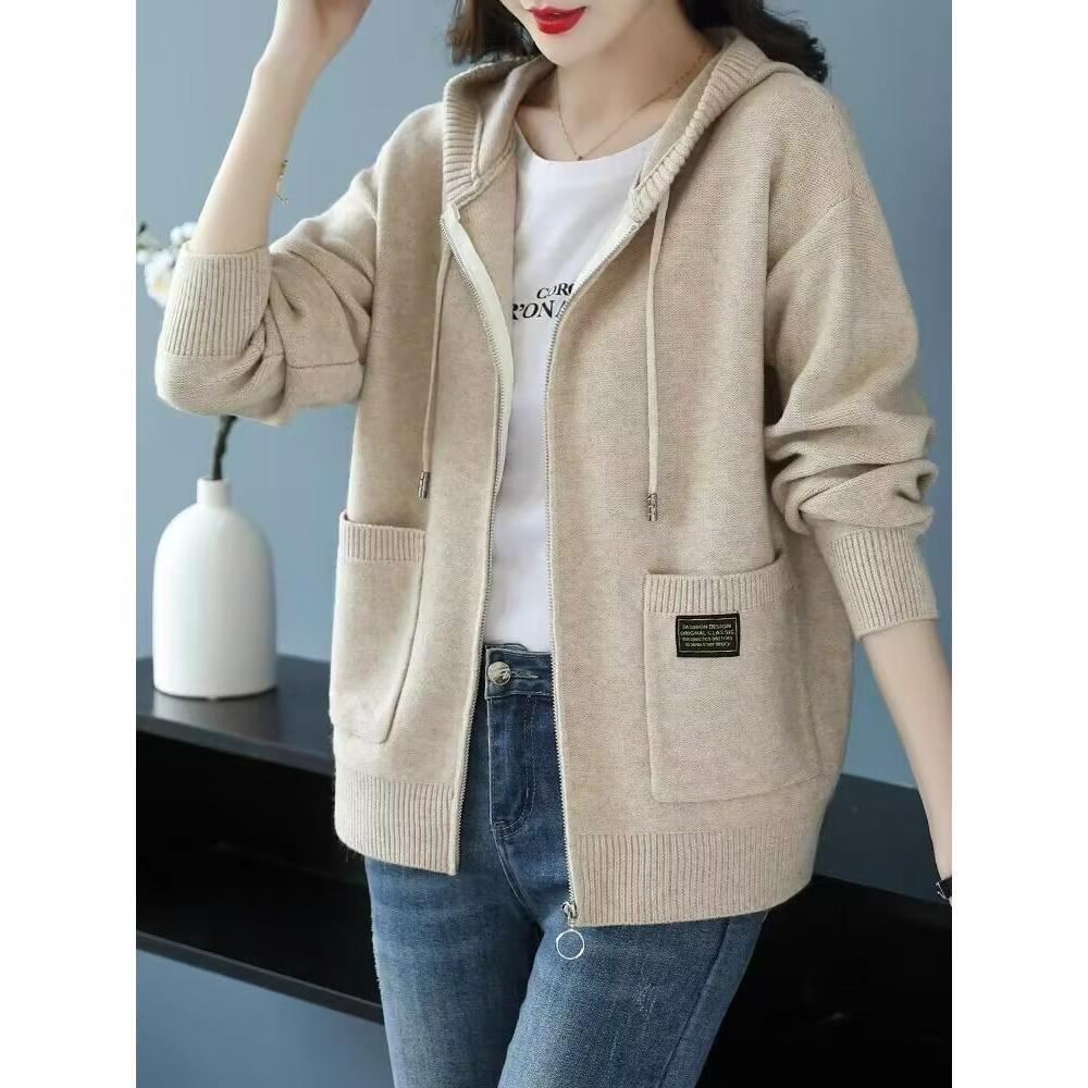 Mother Hooded Sweater Plus Size Jacket Women's Fashion Outer Hooded Wool Knit Cardigan Autumn Clothes