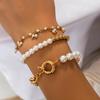 Sweet And Cool Multi-Portrait Imitation Pearl Bracelet Set, Personalized Cross Chain Jewelry For Women