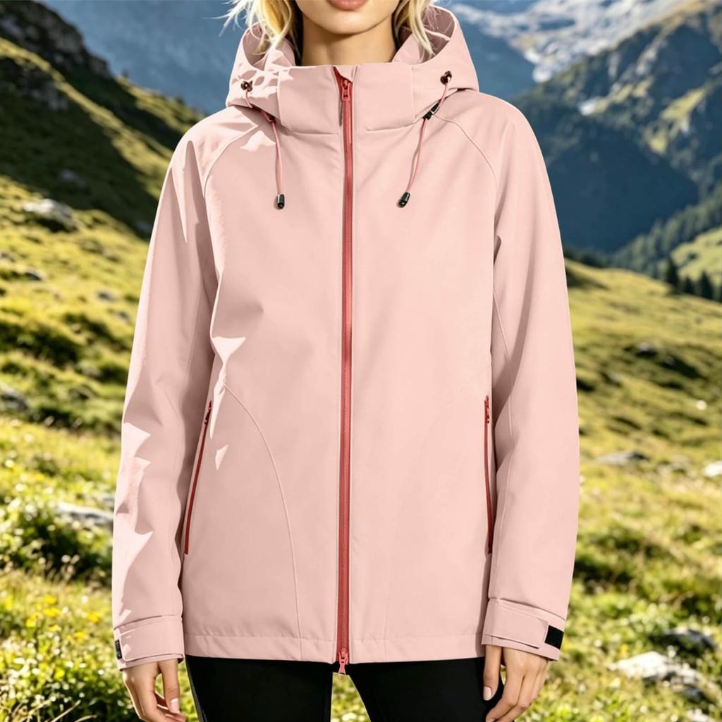 Women's Casual Zip-Up Hooded Windbreaker Jacket for Outdoor Hiking Running
