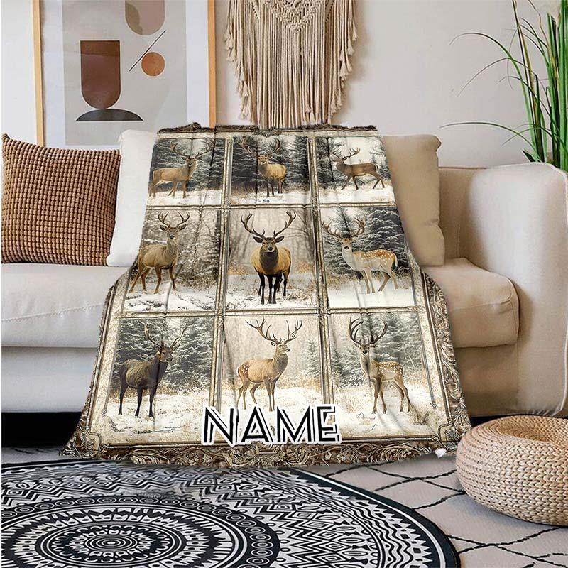 240Gm2 Deer Customize Your Name Outdoor Blanket Suitable For All Seasons Comfortable And Warm Soft Blanket Suitable For Travel Gifts For Relatives And